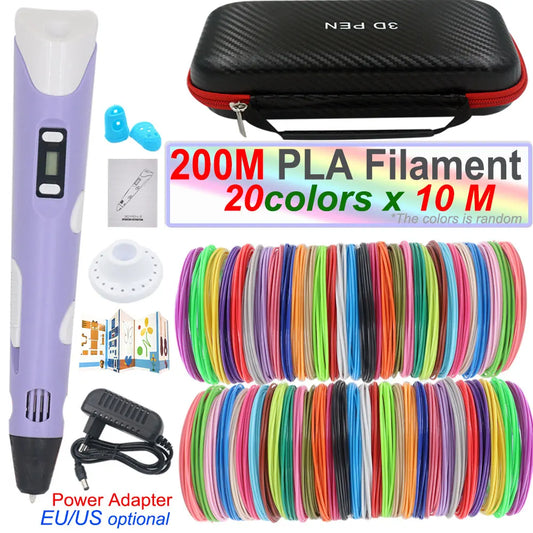 Kinder 3D Druck Stift Mit Led-anzeige Power Adapter 200M PLA Filament Box